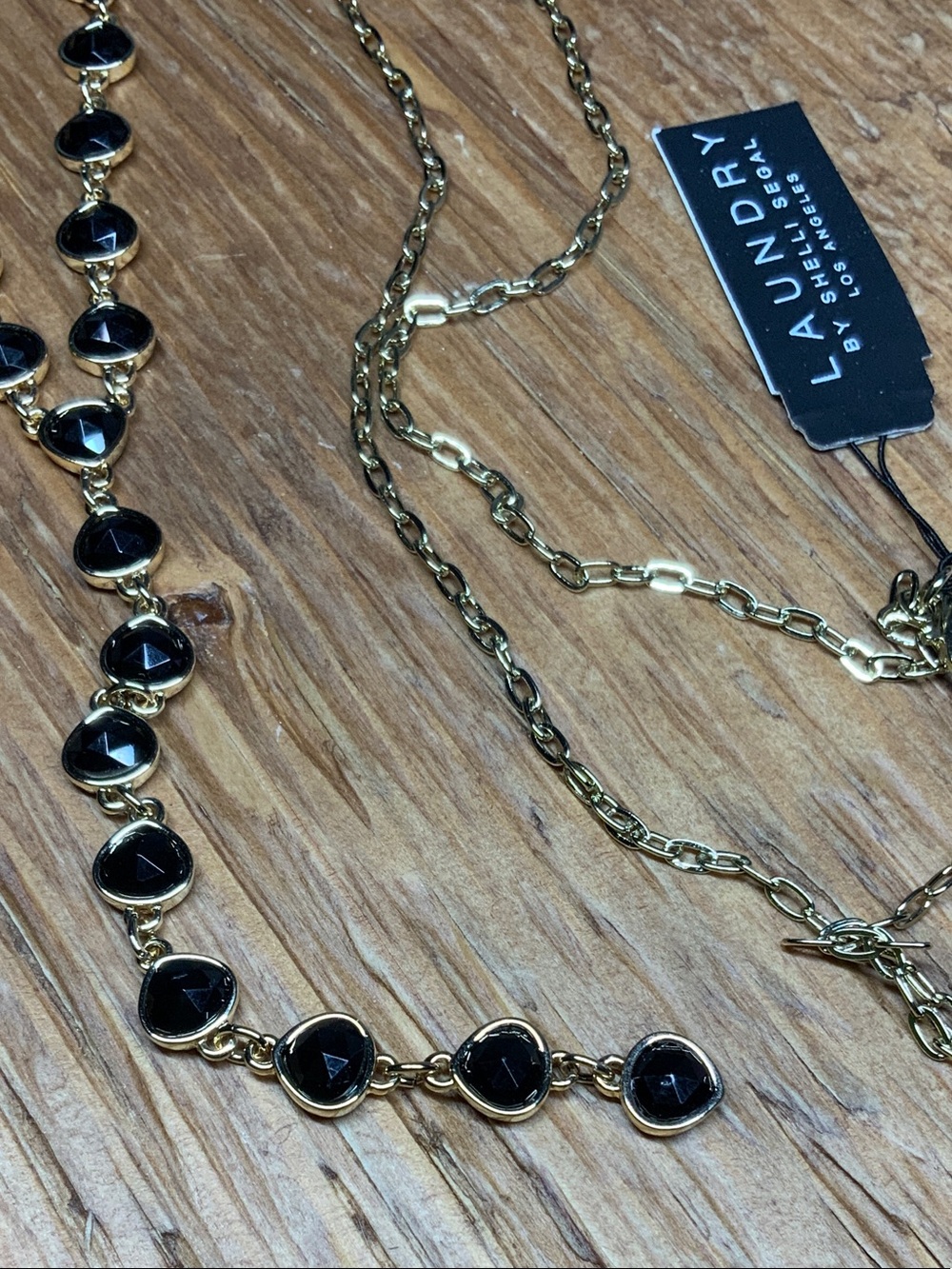 Laundry By Shelli Segal Gold Tone Black Cabochons Linked Chain Necklace